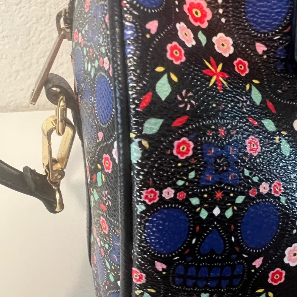 Loungefly Black and Blue Floral Skull Satchel & Wallet Set - Picture 10 of 14